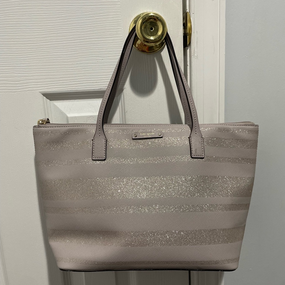 kate spade Glitter Stripe Tote in Light Lilac and Metallic